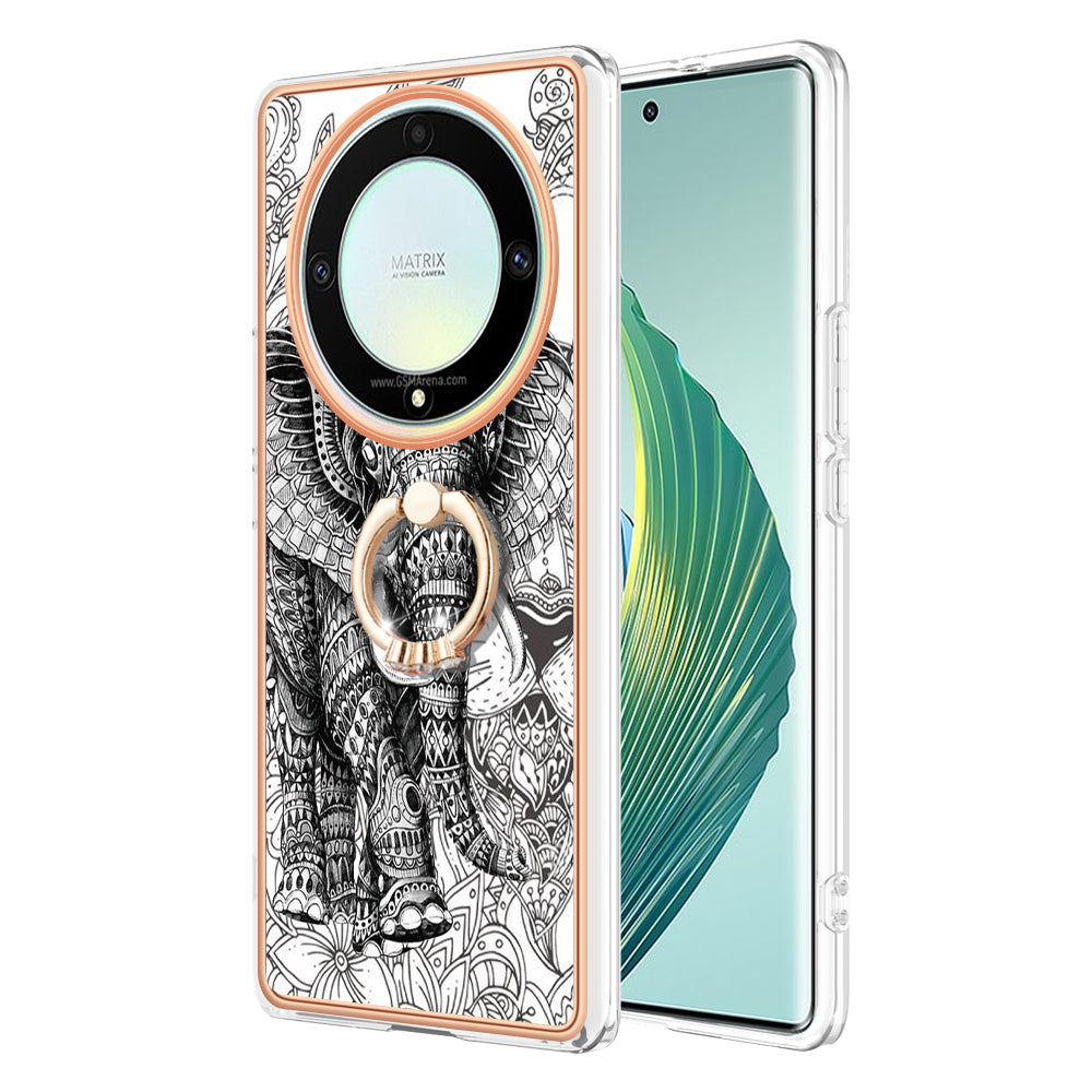YB IMD Series-20 Style D Electroplate Case for Honor X9a 5G / Magic5 Lite 5G , Kickstand IMD 2.0mm Soft TPU Phone Cover