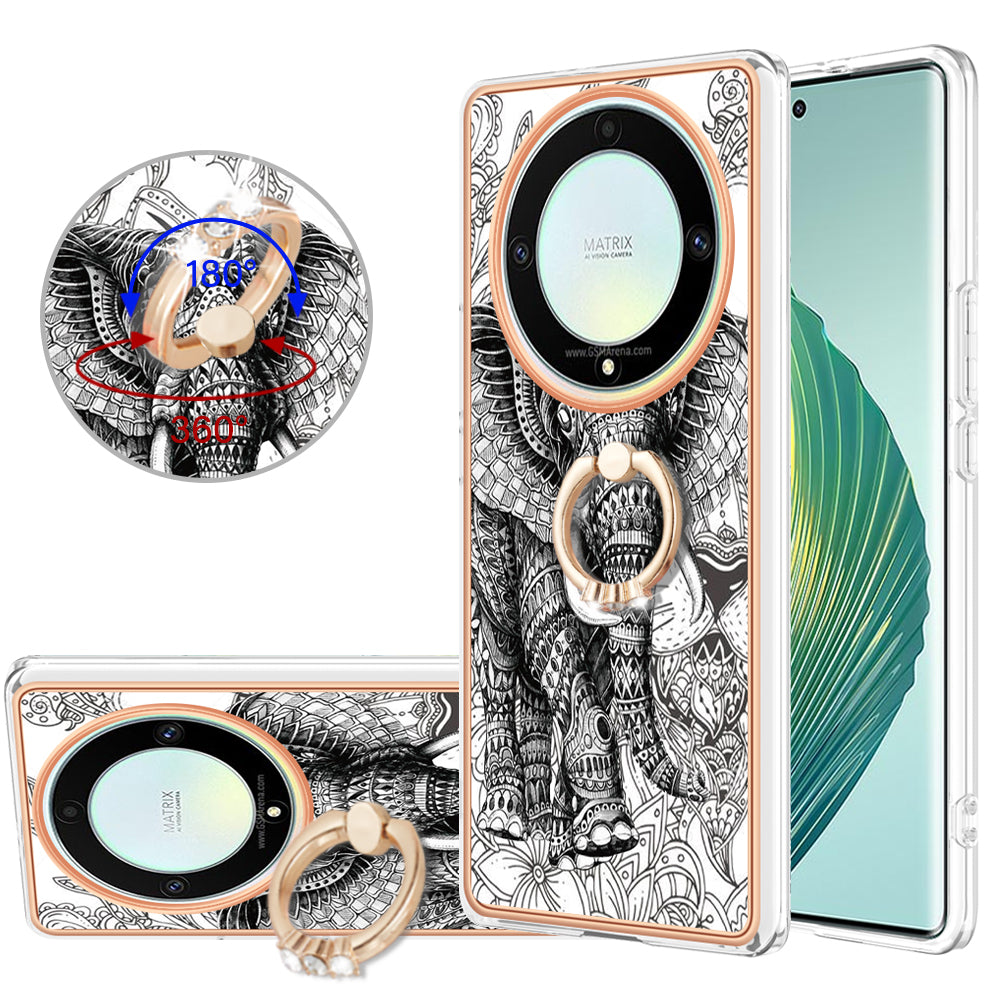 YB IMD Series-20 Style D Electroplate Case for Honor X9a 5G / Magic5 Lite 5G , Kickstand IMD 2.0mm Soft TPU Phone Cover