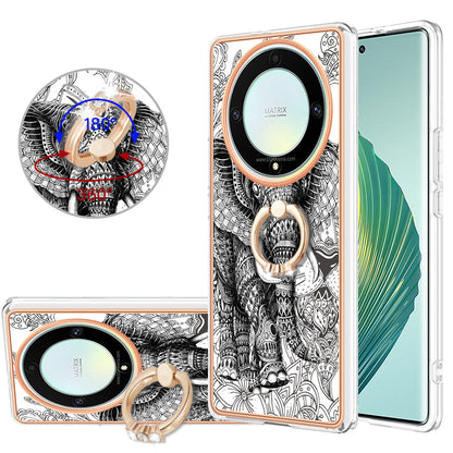 YB IMD Series-20 Style D Electroplate Case for Honor X9a 5G / Magic5 Lite 5G , Kickstand IMD 2.0mm Soft TPU Phone Cover