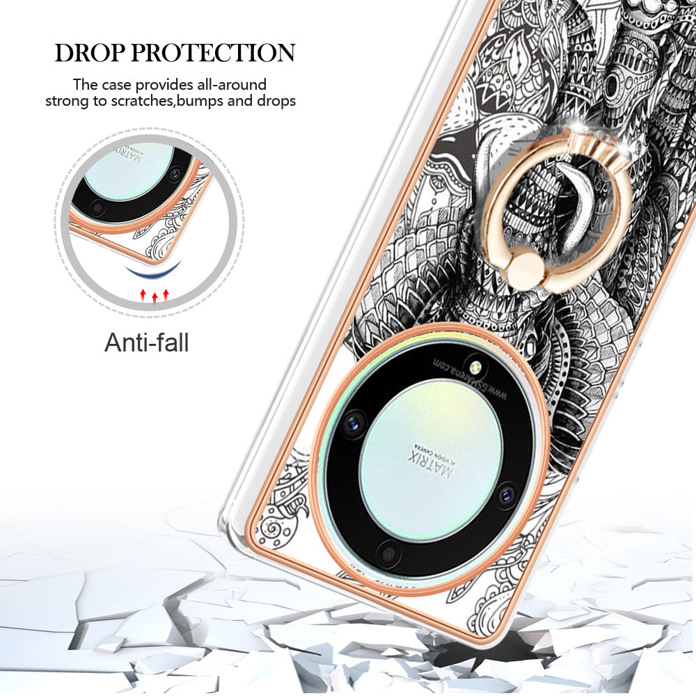 YB IMD Series-20 Style D Electroplate Case for Honor X9a 5G / Magic5 Lite 5G , Kickstand IMD 2.0mm Soft TPU Phone Cover