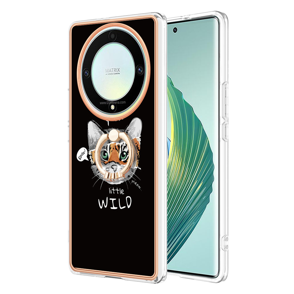 YB IMD Series-20 Style D Electroplate Case for Honor X9a 5G / Magic5 Lite 5G , Kickstand IMD 2.0mm Soft TPU Phone Cover