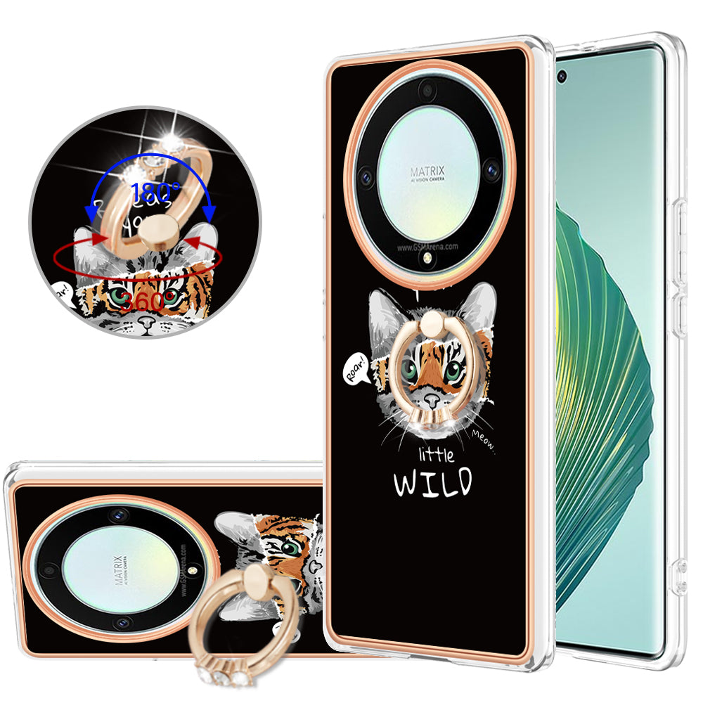 YB IMD Series-20 Style D Electroplate Case for Honor X9a 5G / Magic5 Lite 5G , Kickstand IMD 2.0mm Soft TPU Phone Cover