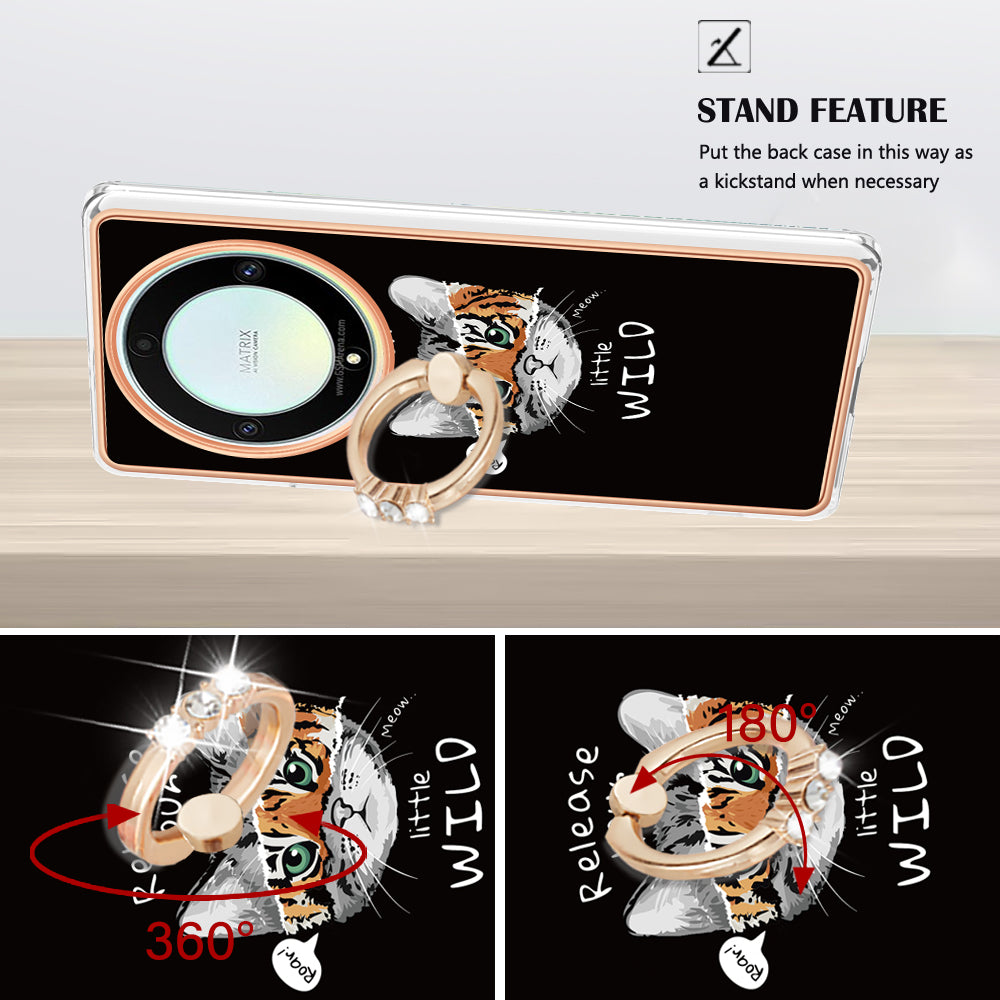 YB IMD Series-20 Style D Electroplate Case for Honor X9a 5G / Magic5 Lite 5G , Kickstand IMD 2.0mm Soft TPU Phone Cover