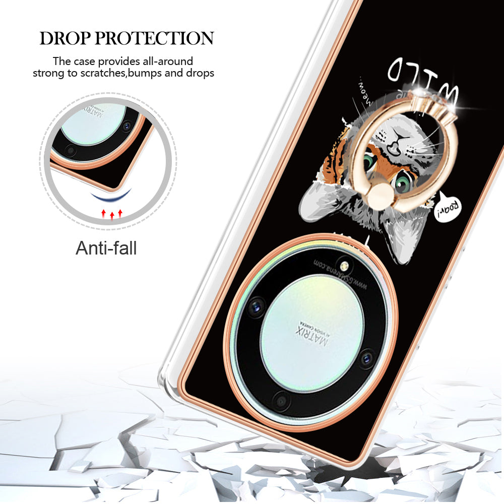 YB IMD Series-20 Style D Electroplate Case for Honor X9a 5G / Magic5 Lite 5G , Kickstand IMD 2.0mm Soft TPU Phone Cover