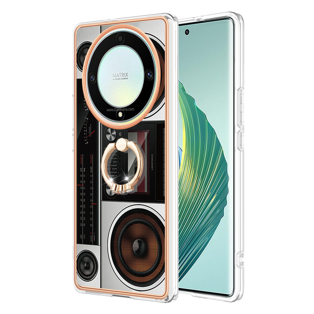 YB IMD Series-20 Style D Electroplate Case for Honor X9a 5G / Magic5 Lite 5G , Kickstand IMD 2.0mm Soft TPU Phone Cover