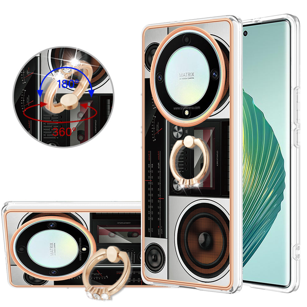 YB IMD Series-20 Style D Electroplate Case for Honor X9a 5G / Magic5 Lite 5G , Kickstand IMD 2.0mm Soft TPU Phone Cover