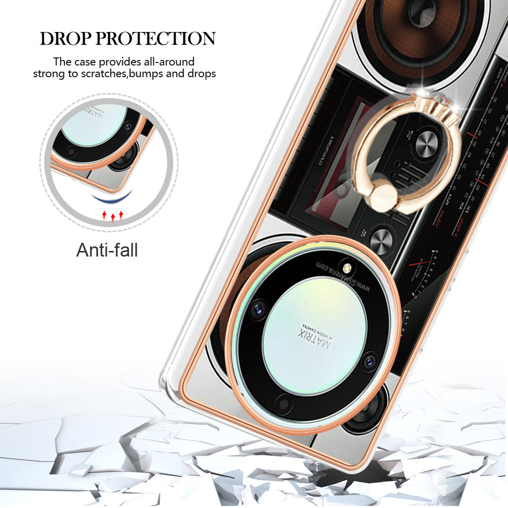 YB IMD Series-20 Style D Electroplate Case for Honor X9a 5G / Magic5 Lite 5G , Kickstand IMD 2.0mm Soft TPU Phone Cover