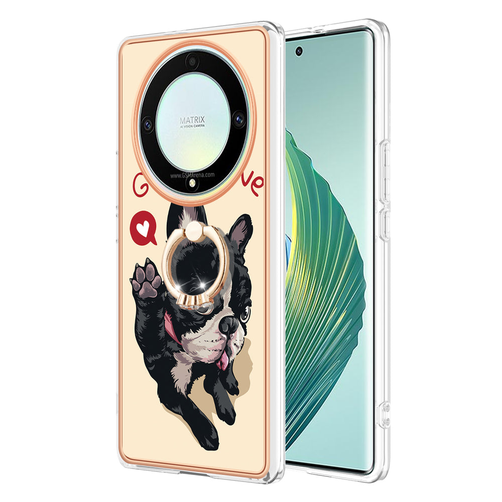 YB IMD Series-20 Style D Electroplate Case for Honor X9a 5G / Magic5 Lite 5G , Kickstand IMD 2.0mm Soft TPU Phone Cover