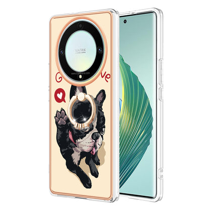 YB IMD Series-20 Style D Electroplate Case for Honor X9a 5G / Magic5 Lite 5G , Kickstand IMD 2.0mm Soft TPU Phone Cover