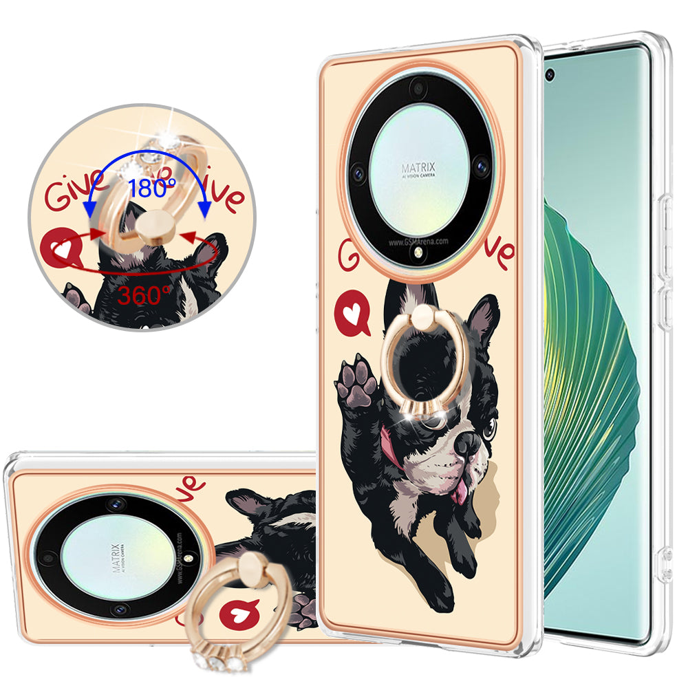 YB IMD Series-20 Style D Electroplate Case for Honor X9a 5G / Magic5 Lite 5G , Kickstand IMD 2.0mm Soft TPU Phone Cover