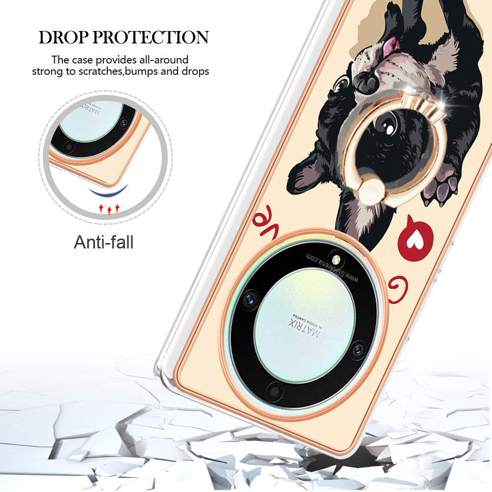 YB IMD Series-20 Style D Electroplate Case for Honor X9a 5G / Magic5 Lite 5G , Kickstand IMD 2.0mm Soft TPU Phone Cover