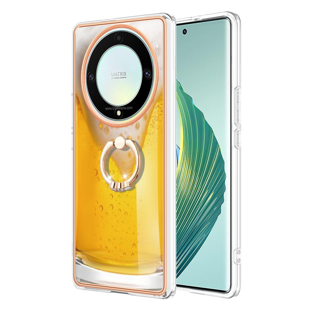 YB IMD Series-20 Style D Electroplate Case for Honor X9a 5G / Magic5 Lite 5G , Kickstand IMD 2.0mm Soft TPU Phone Cover