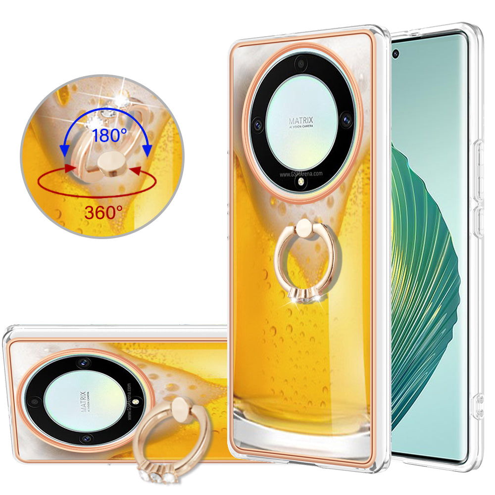 YB IMD Series-20 Style D Electroplate Case for Honor X9a 5G / Magic5 Lite 5G , Kickstand IMD 2.0mm Soft TPU Phone Cover