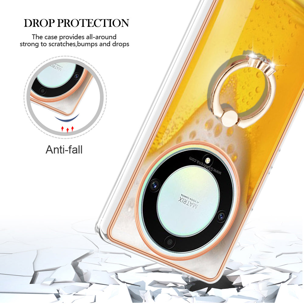 YB IMD Series-20 Style D Electroplate Case for Honor X9a 5G / Magic5 Lite 5G , Kickstand IMD 2.0mm Soft TPU Phone Cover