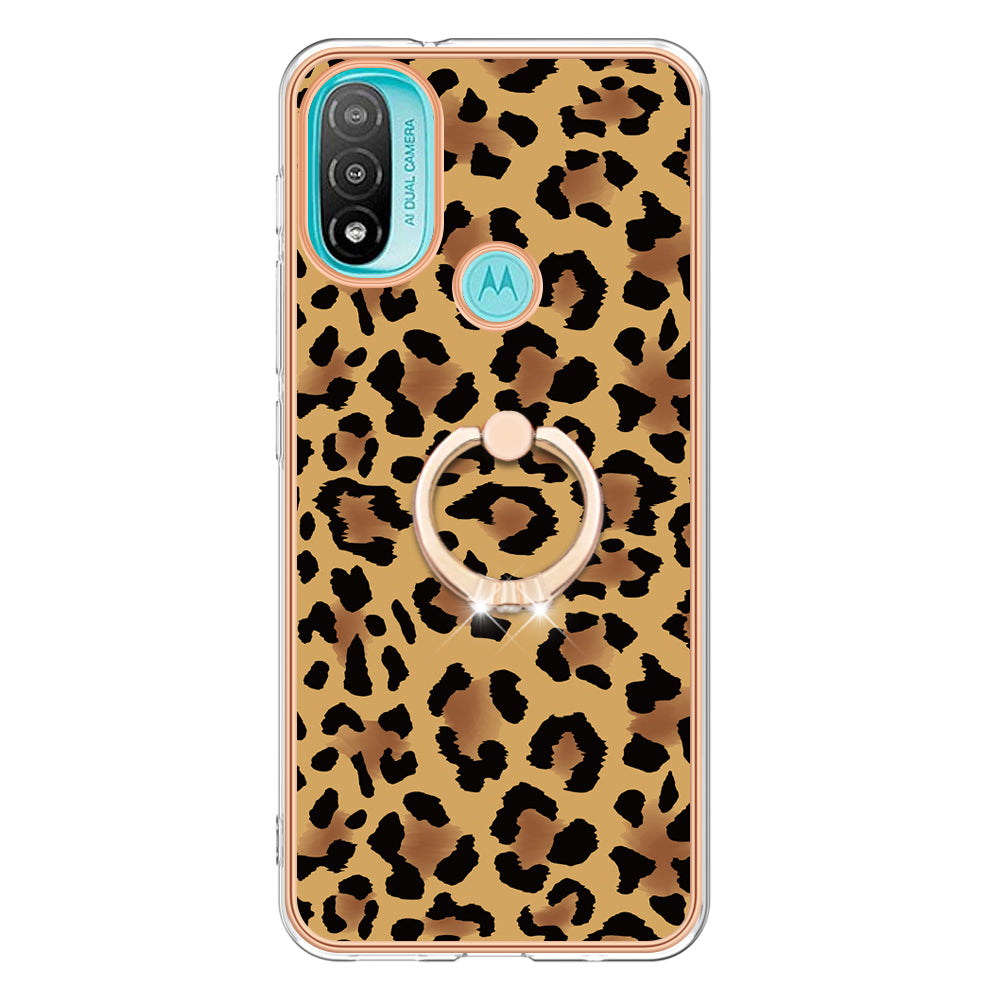YB IMD Series-20 Style D Electroplated Anti-Scratch Phone Case for Motorola Moto E20 / E30 / E40 , IMD 2.0mm TPU Ring Kickstand Cover