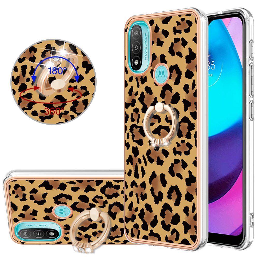 YB IMD Series-20 Style D Electroplated Anti-Scratch Phone Case for Motorola Moto E20 / E30 / E40 , IMD 2.0mm TPU Ring Kickstand Cover