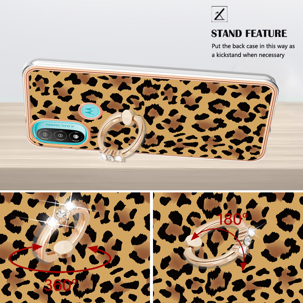 YB IMD Series-20 Style D Electroplated Anti-Scratch Phone Case for Motorola Moto E20 / E30 / E40 , IMD 2.0mm TPU Ring Kickstand Cover