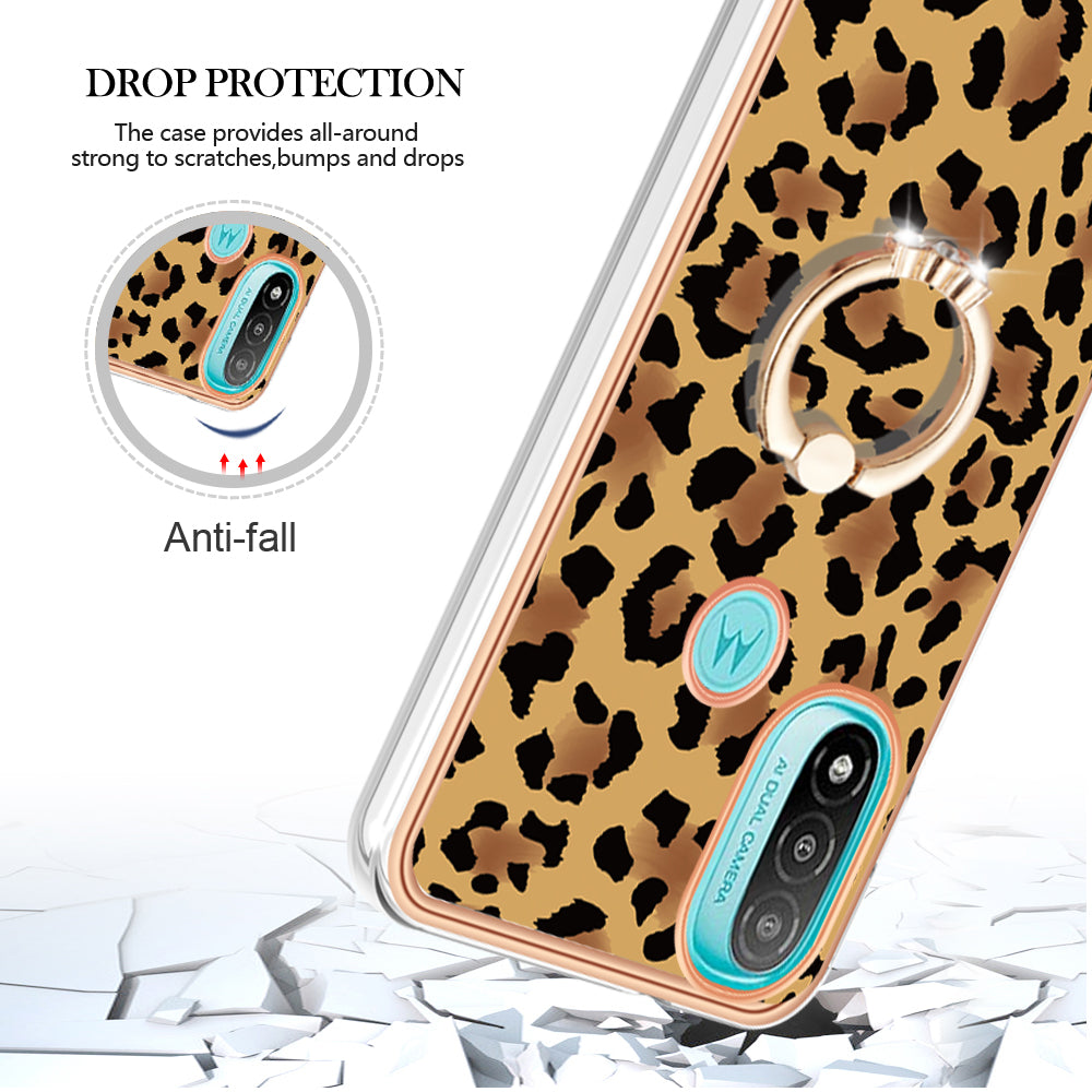 YB IMD Series-20 Style D Electroplated Anti-Scratch Phone Case for Motorola Moto E20 / E30 / E40 , IMD 2.0mm TPU Ring Kickstand Cover
