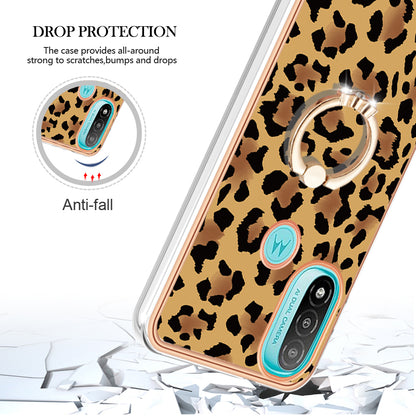 YB IMD Series-20 Style D Electroplated Anti-Scratch Phone Case for Motorola Moto E20 / E30 / E40 , IMD 2.0mm TPU Ring Kickstand Cover