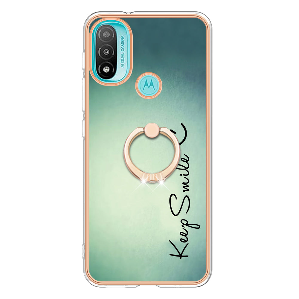 YB IMD Series-20 Style D Electroplated Anti-Scratch Phone Case for Motorola Moto E20 / E30 / E40 , IMD 2.0mm TPU Ring Kickstand Cover
