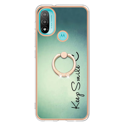 YB IMD Series-20 Style D Electroplated Anti-Scratch Phone Case for Motorola Moto E20 / E30 / E40 , IMD 2.0mm TPU Ring Kickstand Cover