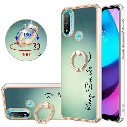 YB IMD Series-20 Style D Electroplated Anti-Scratch Phone Case for Motorola Moto E20 / E30 / E40 , IMD 2.0mm TPU Ring Kickstand Cover
