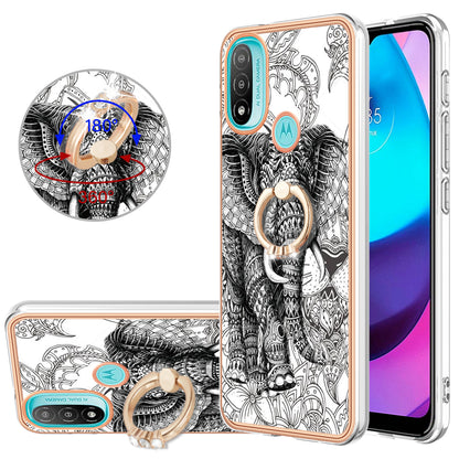 YB IMD Series-20 Style D Electroplated Anti-Scratch Phone Case for Motorola Moto E20 / E30 / E40 , IMD 2.0mm TPU Ring Kickstand Cover
