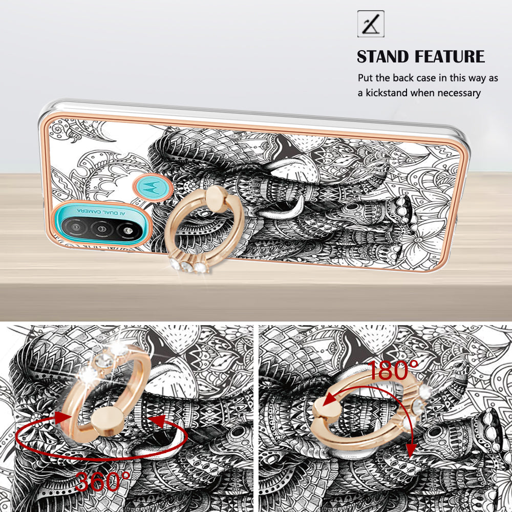 YB IMD Series-20 Style D Electroplated Anti-Scratch Phone Case for Motorola Moto E20 / E30 / E40 , IMD 2.0mm TPU Ring Kickstand Cover