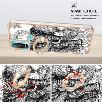 YB IMD Series-20 Style D Electroplated Anti-Scratch Phone Case for Motorola Moto E20 / E30 / E40 , IMD 2.0mm TPU Ring Kickstand Cover