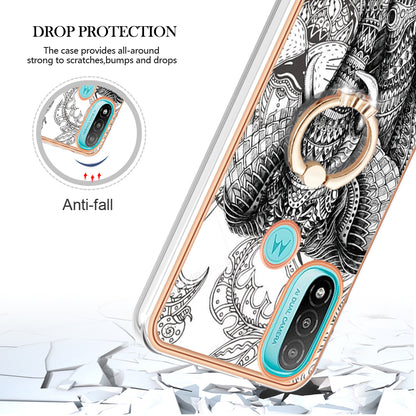YB IMD Series-20 Style D Electroplated Anti-Scratch Phone Case for Motorola Moto E20 / E30 / E40 , IMD 2.0mm TPU Ring Kickstand Cover