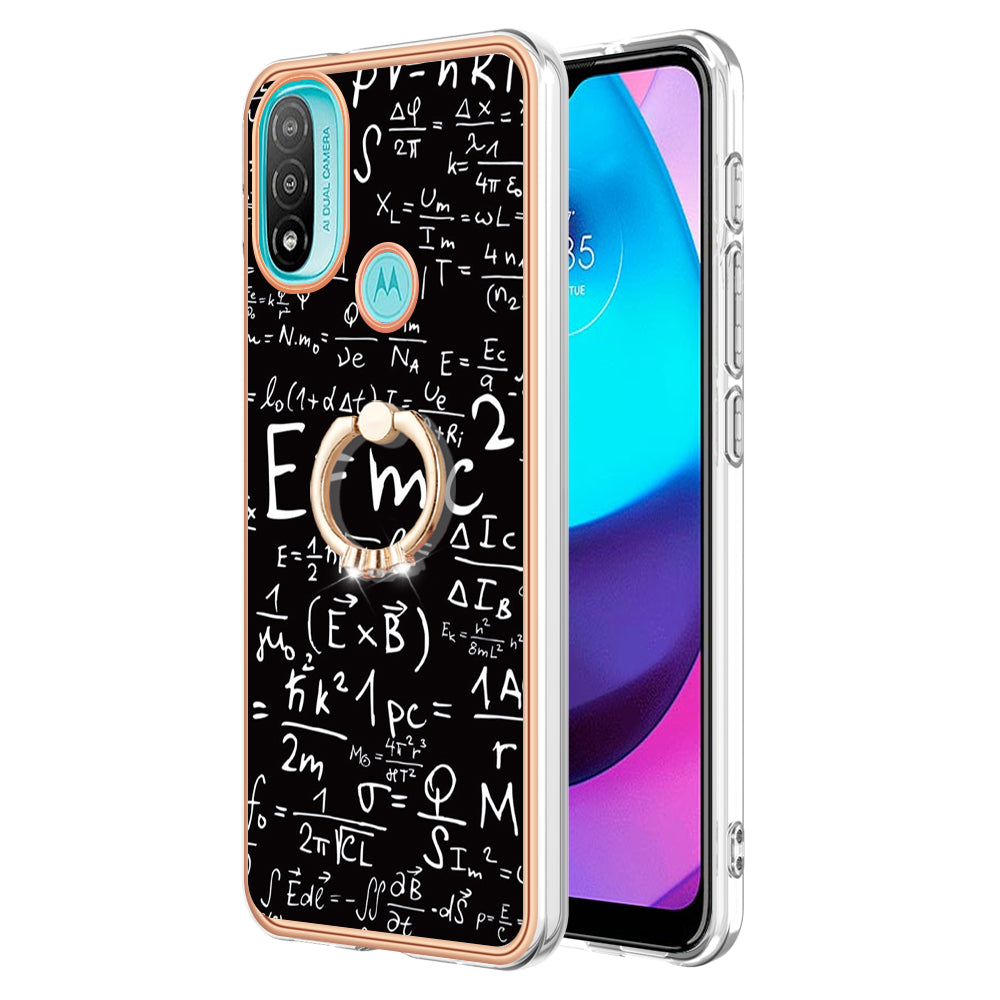YB IMD Series-20 Style D Electroplated Anti-Scratch Phone Case for Motorola Moto E20 / E30 / E40 , IMD 2.0mm TPU Ring Kickstand Cover