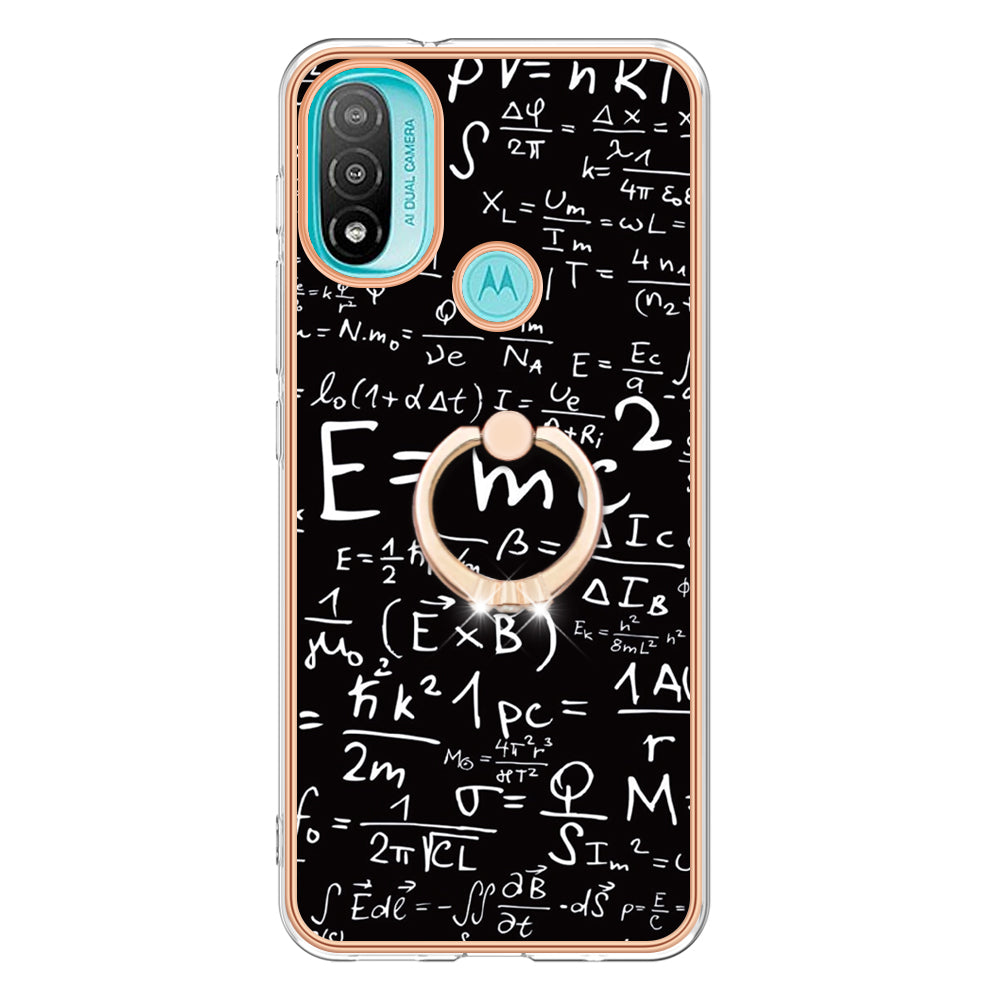 YB IMD Series-20 Style D Electroplated Anti-Scratch Phone Case for Motorola Moto E20 / E30 / E40 , IMD 2.0mm TPU Ring Kickstand Cover