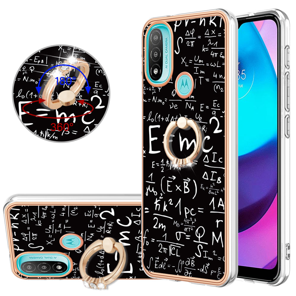 YB IMD Series-20 Style D Electroplated Anti-Scratch Phone Case for Motorola Moto E20 / E30 / E40 , IMD 2.0mm TPU Ring Kickstand Cover