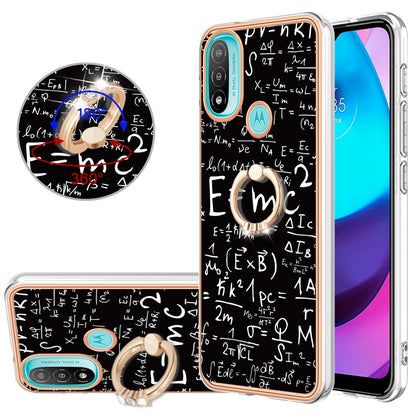 YB IMD Series-20 Style D Electroplated Anti-Scratch Phone Case for Motorola Moto E20 / E30 / E40 , IMD 2.0mm TPU Ring Kickstand Cover