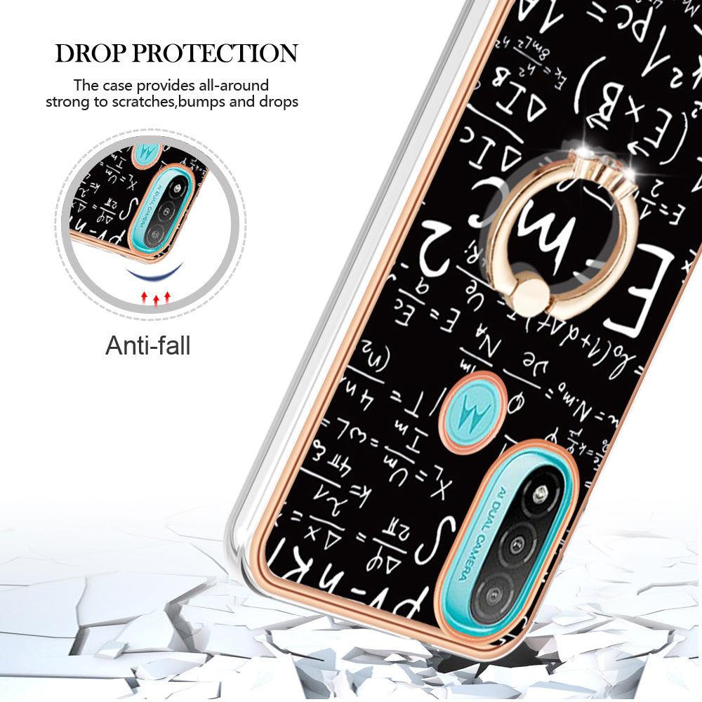 YB IMD Series-20 Style D Electroplated Anti-Scratch Phone Case for Motorola Moto E20 / E30 / E40 , IMD 2.0mm TPU Ring Kickstand Cover