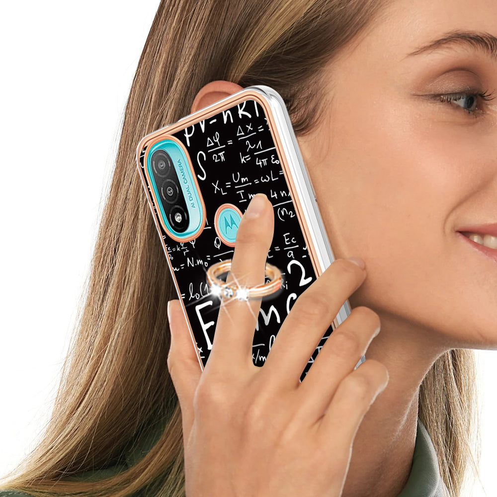 YB IMD Series-20 Style D Electroplated Anti-Scratch Phone Case for Motorola Moto E20 / E30 / E40 , IMD 2.0mm TPU Ring Kickstand Cover