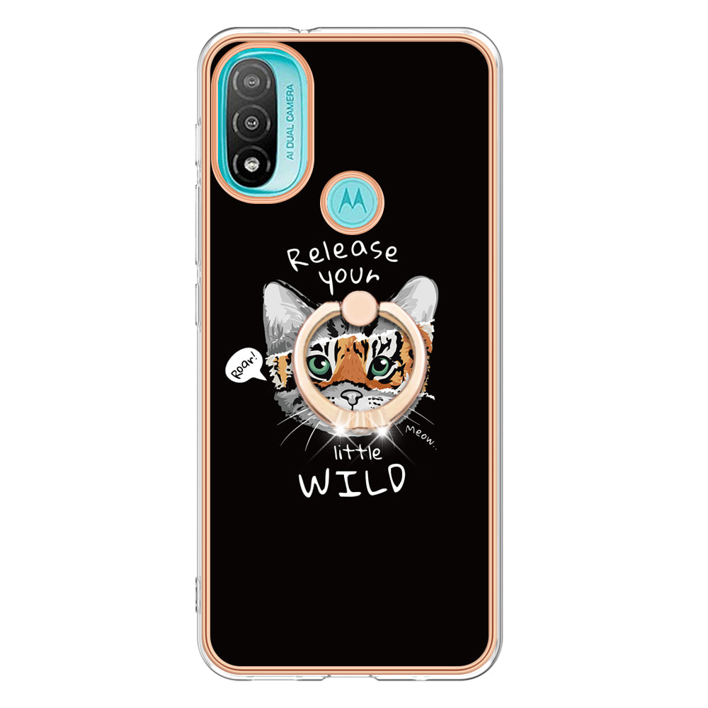 YB IMD Series-20 Style D Electroplated Anti-Scratch Phone Case for Motorola Moto E20 / E30 / E40 , IMD 2.0mm TPU Ring Kickstand Cover
