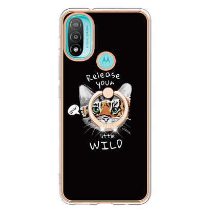 YB IMD Series-20 Style D Electroplated Anti-Scratch Phone Case for Motorola Moto E20 / E30 / E40 , IMD 2.0mm TPU Ring Kickstand Cover