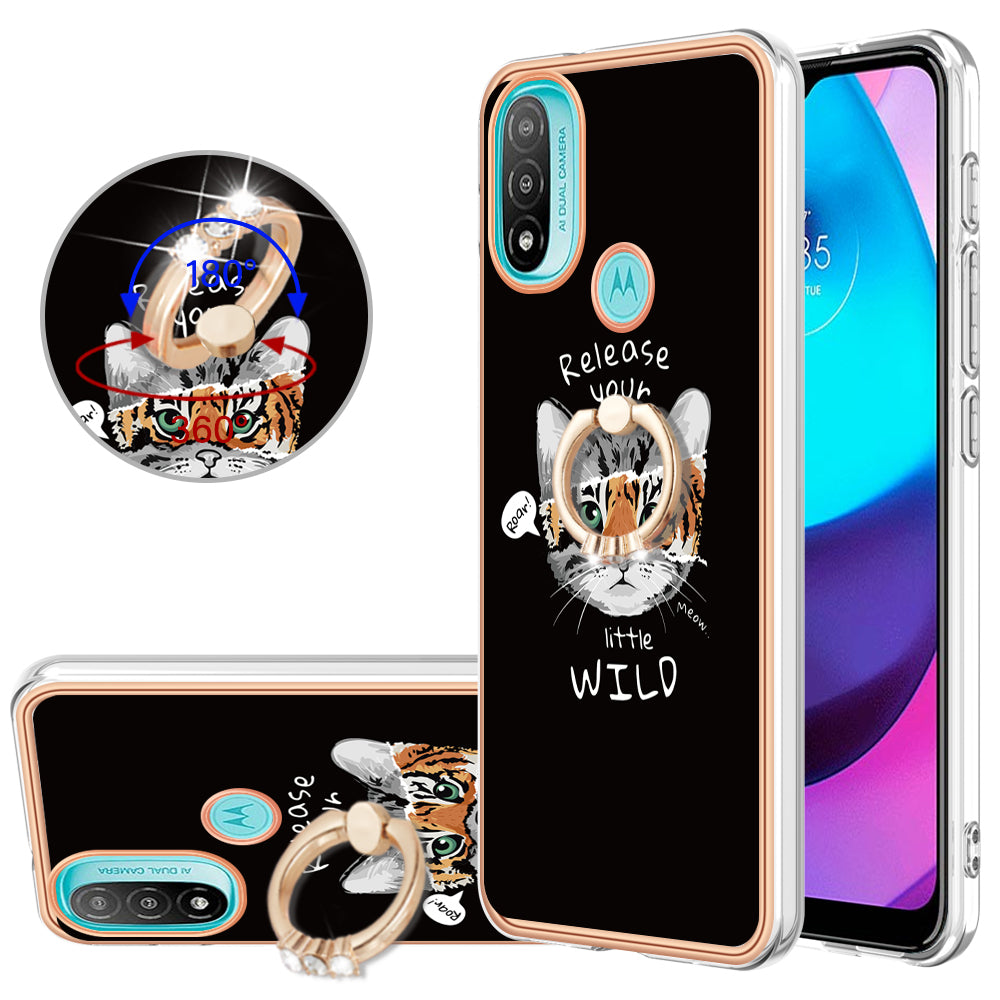 YB IMD Series-20 Style D Electroplated Anti-Scratch Phone Case for Motorola Moto E20 / E30 / E40 , IMD 2.0mm TPU Ring Kickstand Cover