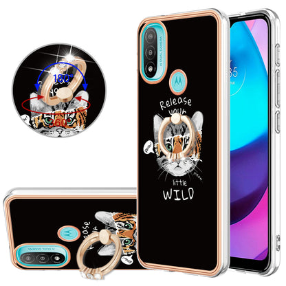 YB IMD Series-20 Style D Electroplated Anti-Scratch Phone Case for Motorola Moto E20 / E30 / E40 , IMD 2.0mm TPU Ring Kickstand Cover