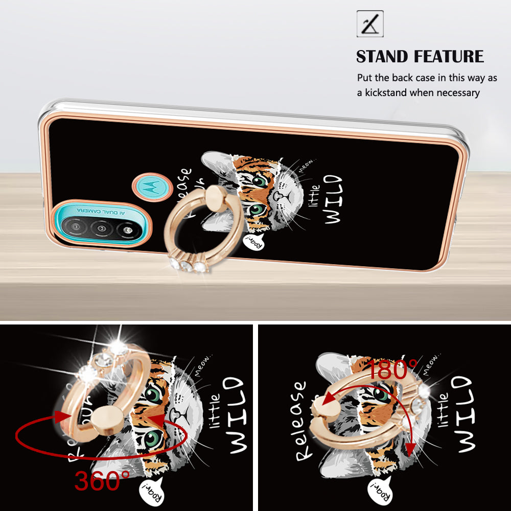YB IMD Series-20 Style D Electroplated Anti-Scratch Phone Case for Motorola Moto E20 / E30 / E40 , IMD 2.0mm TPU Ring Kickstand Cover