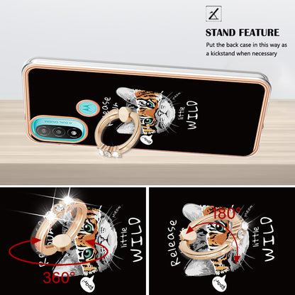 YB IMD Series-20 Style D Electroplated Anti-Scratch Phone Case for Motorola Moto E20 / E30 / E40 , IMD 2.0mm TPU Ring Kickstand Cover