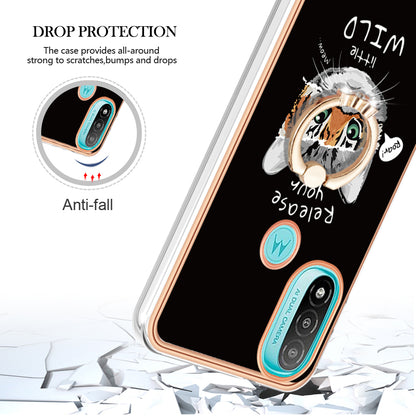 YB IMD Series-20 Style D Electroplated Anti-Scratch Phone Case for Motorola Moto E20 / E30 / E40 , IMD 2.0mm TPU Ring Kickstand Cover