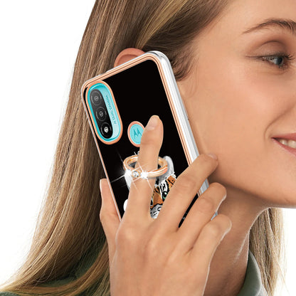 YB IMD Series-20 Style D Electroplated Anti-Scratch Phone Case for Motorola Moto E20 / E30 / E40 , IMD 2.0mm TPU Ring Kickstand Cover