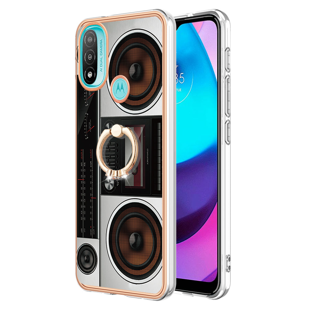 YB IMD Series-20 Style D Electroplated Anti-Scratch Phone Case for Motorola Moto E20 / E30 / E40 , IMD 2.0mm TPU Ring Kickstand Cover