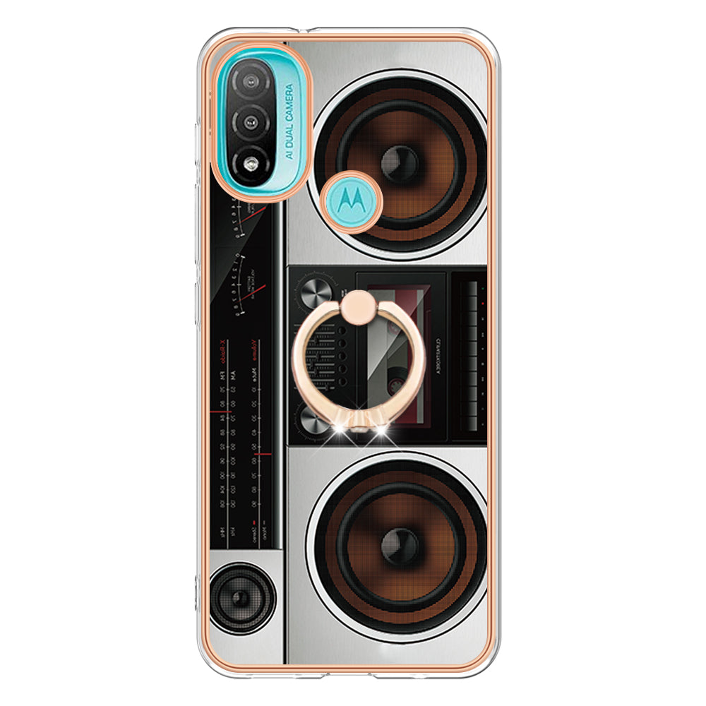 YB IMD Series-20 Style D Electroplated Anti-Scratch Phone Case for Motorola Moto E20 / E30 / E40 , IMD 2.0mm TPU Ring Kickstand Cover