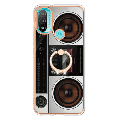 YB IMD Series-20 Style D Electroplated Anti-Scratch Phone Case for Motorola Moto E20 / E30 / E40 , IMD 2.0mm TPU Ring Kickstand Cover