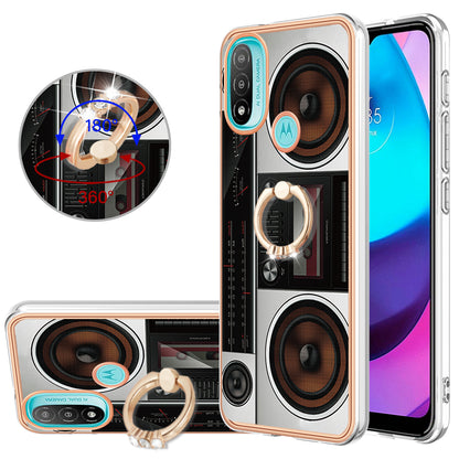 YB IMD Series-20 Style D Electroplated Anti-Scratch Phone Case for Motorola Moto E20 / E30 / E40 , IMD 2.0mm TPU Ring Kickstand Cover