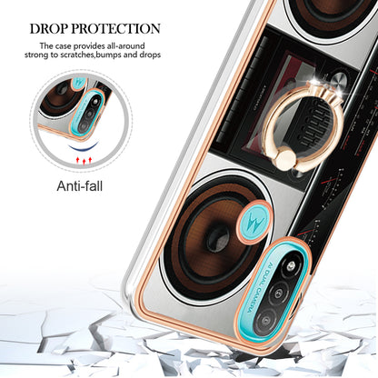 YB IMD Series-20 Style D Electroplated Anti-Scratch Phone Case for Motorola Moto E20 / E30 / E40 , IMD 2.0mm TPU Ring Kickstand Cover