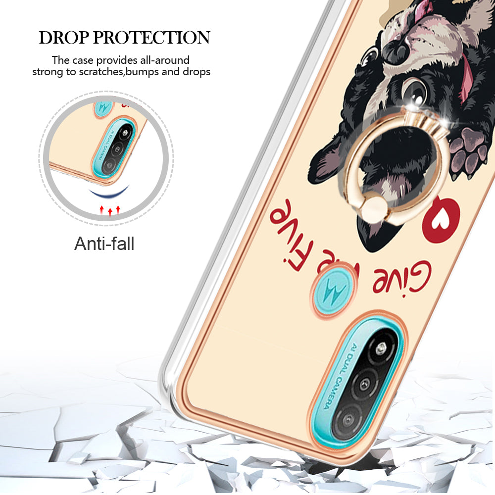 YB IMD Series-20 Style D Electroplated Anti-Scratch Phone Case for Motorola Moto E20 / E30 / E40 , IMD 2.0mm TPU Ring Kickstand Cover